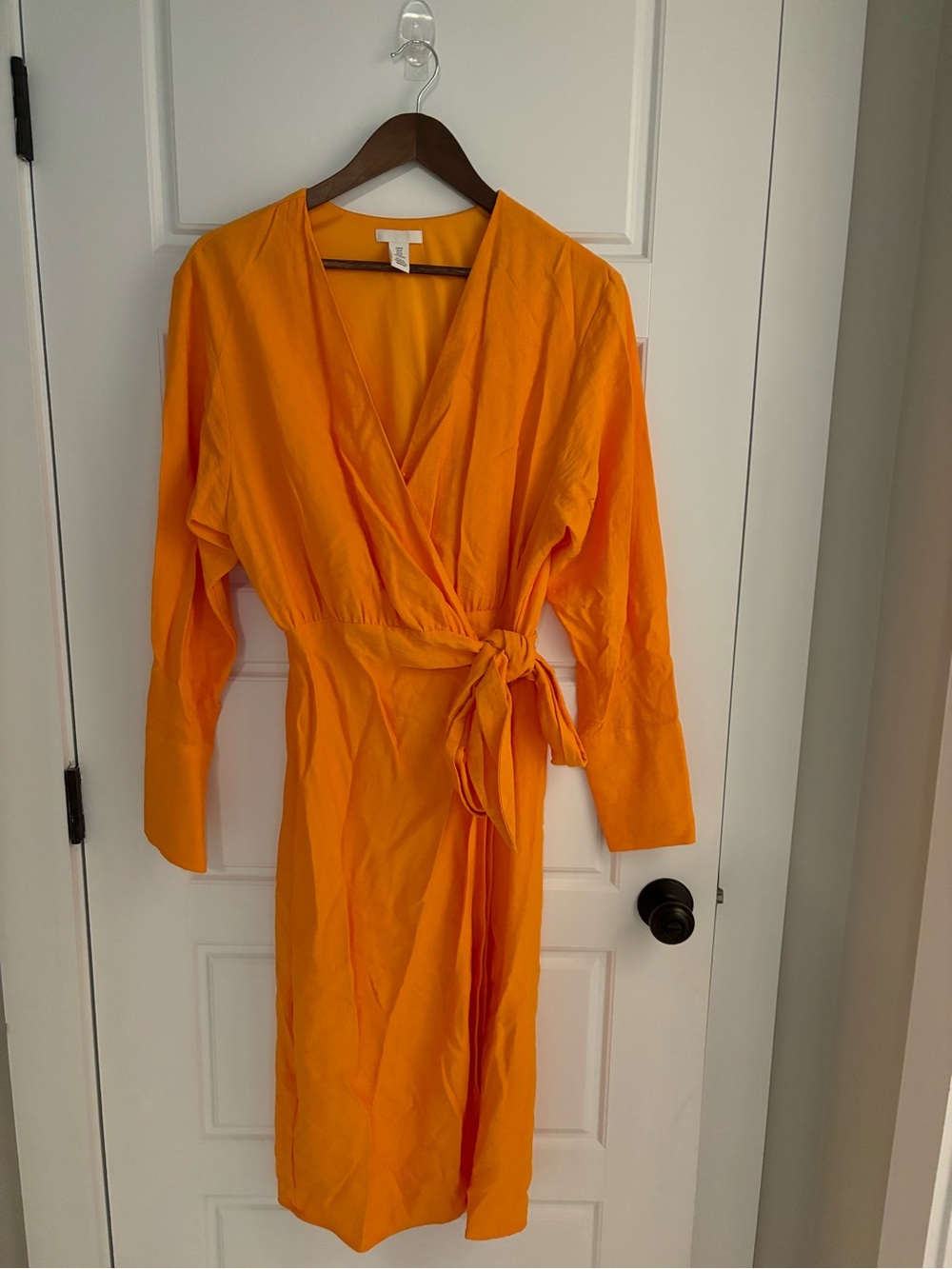 H&M Vibrant Orange Wrap Midi Dress with Tie Waist